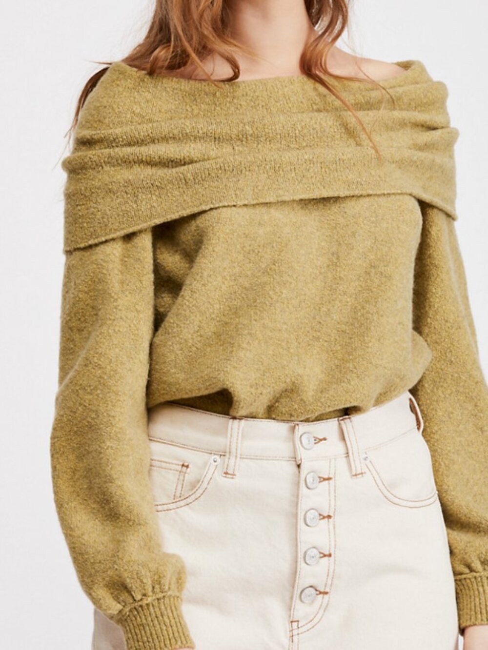 Free People Echo Beach Pullover Wool Blend Green Medium Oversized Sweater